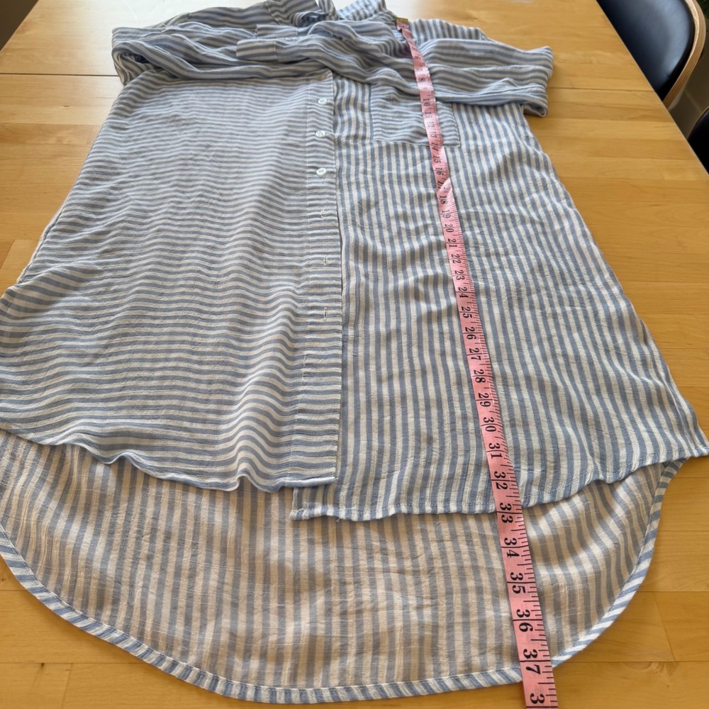 la Vie en Rose Aqua Striped Button Down Tunic Cover Up Tropical Resortwear M - Picture 9 of 9